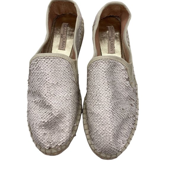Clara Duran Reversible sequin espadrilles size 39 9 US Spain White gold leather - Picture 2 of 12
